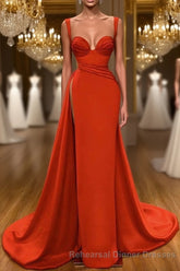 Beautiful Red Starps Sweetheart Long Semi Formal Prom Dress With Split